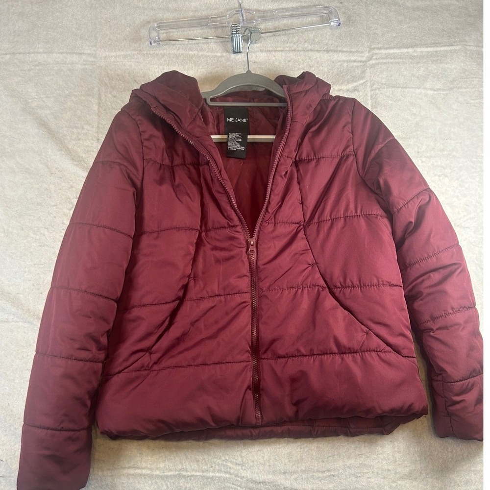 ME JANE‎ Burgundy Puffer Jacket Hooded Zip Up Casual Winter Warm Size M